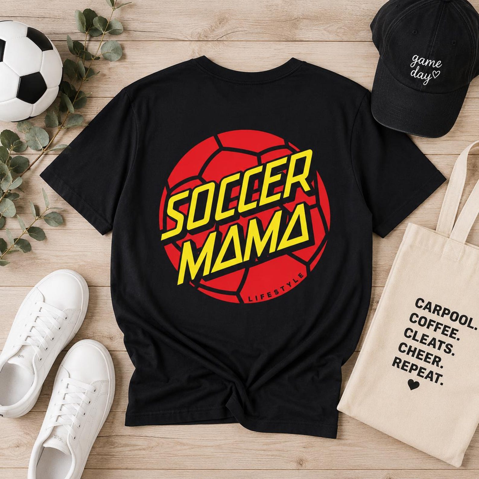 Soccer Mama Logo T-Shirt | Retro Red Soccer Ball Design M