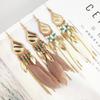 Bohemian Retro Tassel Water Drop Feather Earrings In Ethnic Style