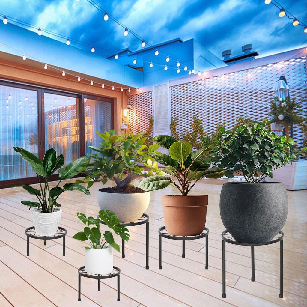 5Pcs Round Metal Flower Pot Stands Plant Shelf Multifunctional Decorative Rack for Garden,