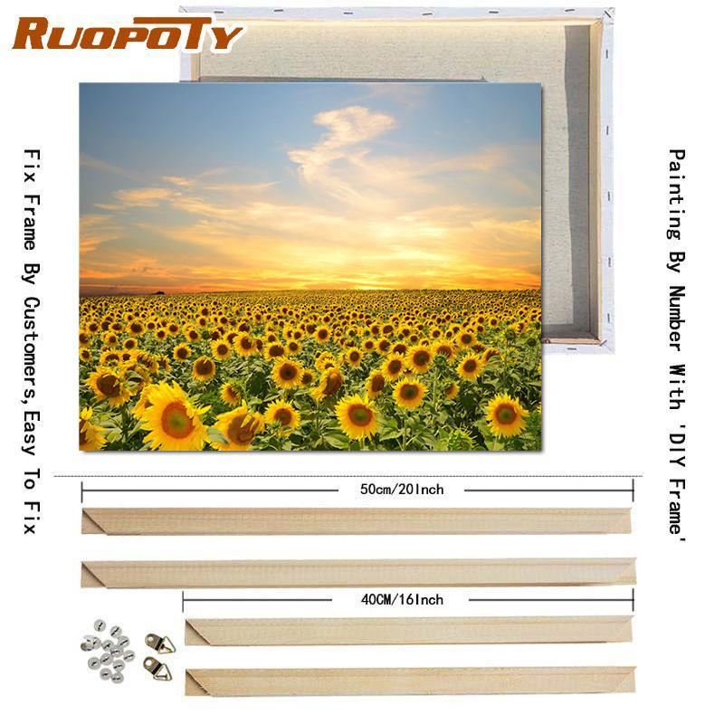RUOPOTY Picture By Numbers Sunflower Flower Wall Art Unique Gift HandPainted Paint By Number Butterfly Decoration