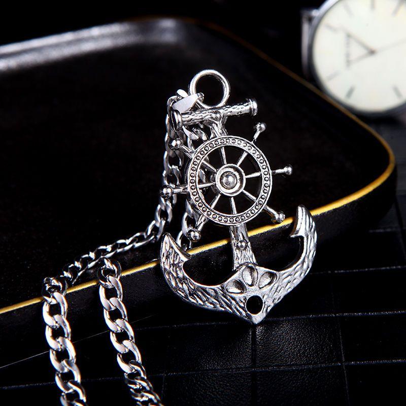 Pirate Anchor Pendant Necklace, Men's Punk Style Titanium Steel Jewelry
