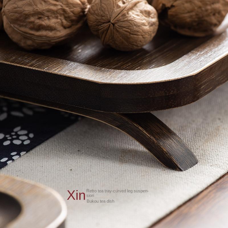 Tavă de ceai din bambus chinezesc retro, mâner metalic clasic, tavă din lemn, culoare nuc, tavă de depozitare, farfurie cu fructe, cină, geantă de depozitare