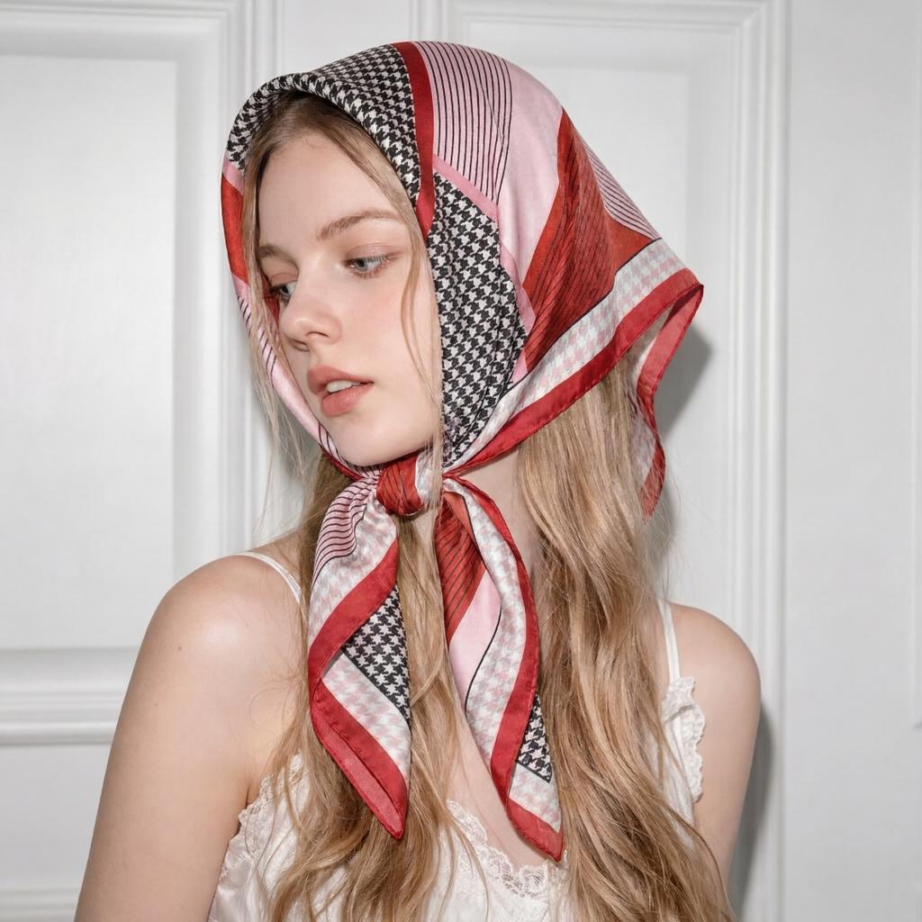 Print Silk Scarf Luxury Hijab Turban Shawl Headscarf Bandana Headband Neckerchief Handkerchief Windproof Square Female Wraps