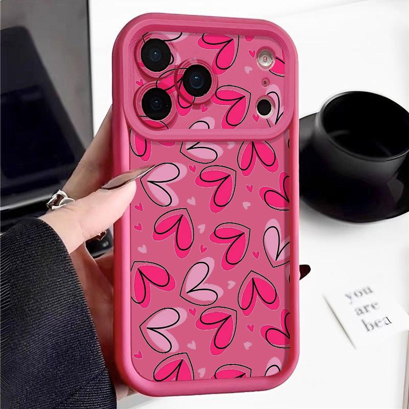 For iPhone 17 Pro Max Case Hand drawn heart-shaped pattern Shockproof Bumper Soft Silicone Cover For iPhone 16 15 14 13 Pro 12 11 16E Air