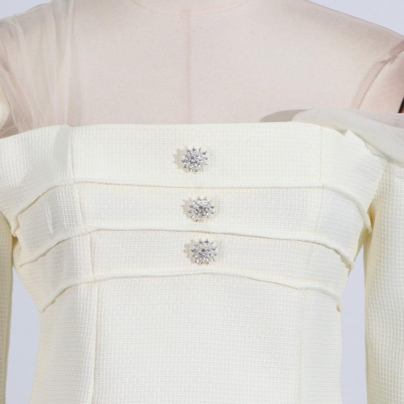 Niche Design Temperament Sloping Shoulders Waist Top With Lace Mesh Skirt Suit Women