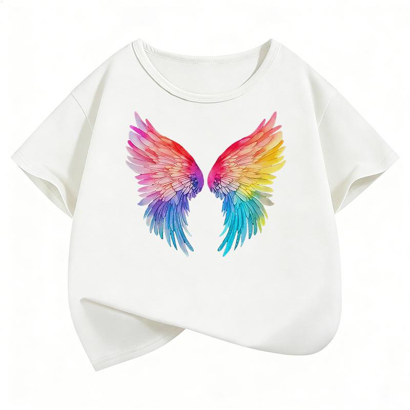 Fashion Colorful Wing T Shirts Graphic Short Sleeve Kids Children's T-shirt Boys Girls Summer Spring Casual Top Tee Shirt