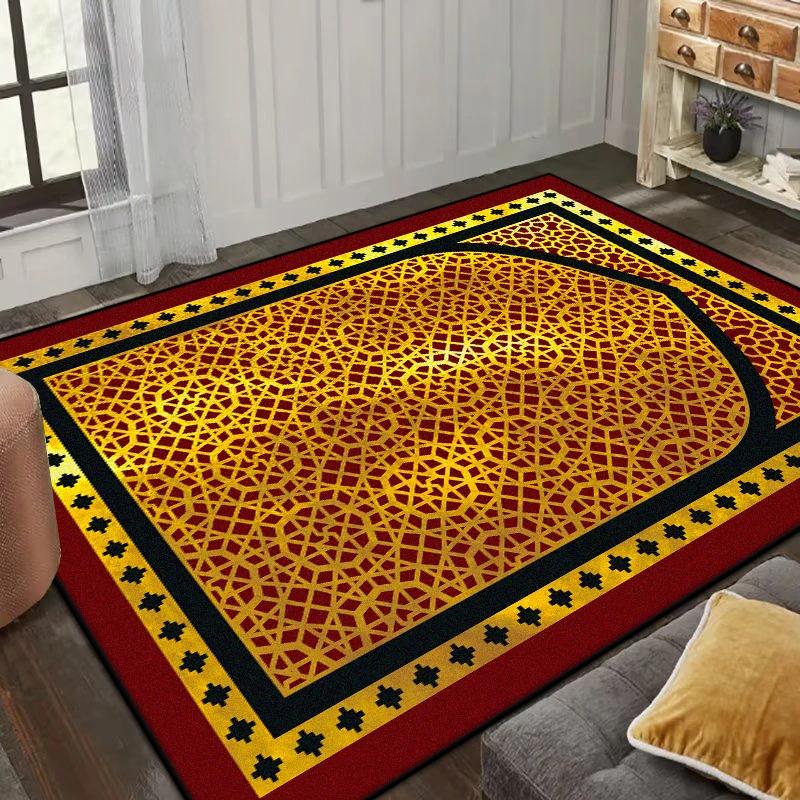Middle East Carved Prayer Carpet Flannel Non-slip Worshipers Rug Kneeling Mat Soft Machine Washable Home Living Room Decoration