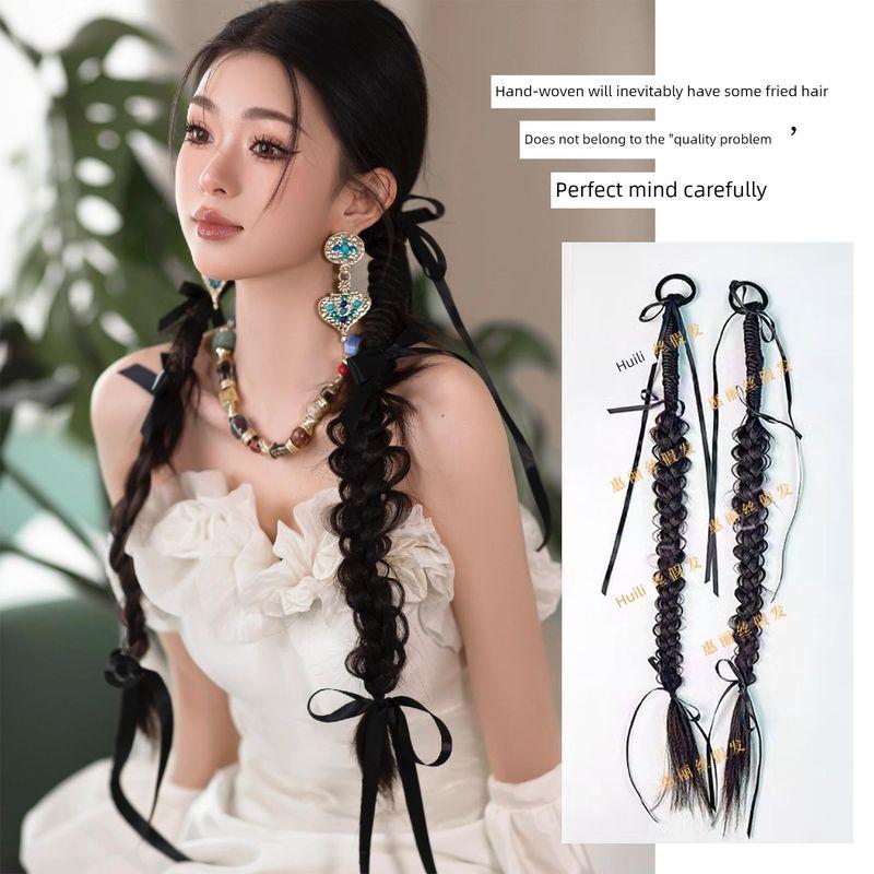 

Новая китайская коса ручной работы, косички «рыбий хвост», форма свадебного платья, скрученная коса, лента, конский хвост Ribbon Fishbone braid B Black