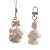 Flocking Puppy Bowknot Keychain/Lanyard Dog Resin Keyring With Elegant Bowknot Design For Women Handmade Gift