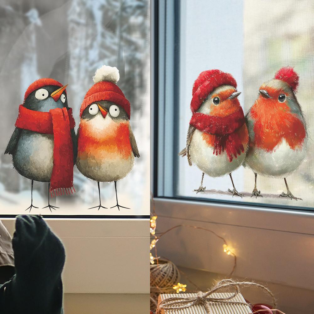 Christmas Cute Bird Window Sticker Self Adhesive Glass Door Home Festive Decor