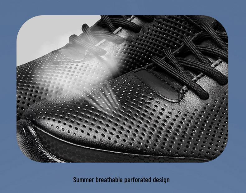 Men's 8CM Height Increase Casual Breathable Non-slip Leather Running Shoes, Thick Sole, Solid Color.
