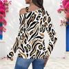 Women Plus Size Fitted Leopard Print Asymmetric Cutout Neck Cold Shoulder Long Sleeve Shirt