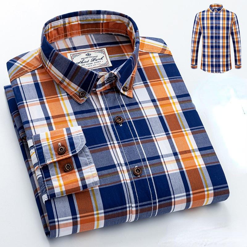 

CHEST S-4XL Хлопковая мужская новая клетчатая рубашка с длинным рукавом Весенняя хлопковая повседневная рубашка Slim Fit дюймовая рубашка 3XL оранжевый
