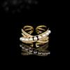Cross Pearl Hollow Open Ring Fashion Light Luxury Imitation Pearl Micro-inlaid Zircon Ring Adjustable Index Finger Ring