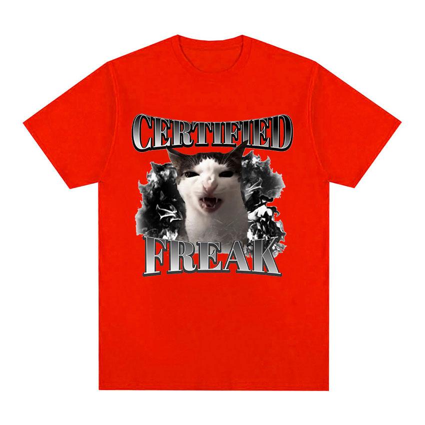 

Certified Freak Funny Cat Meme Tee Shirt Women Harajuku Vintage Kitty Graphic Tshirt Summer Summer Streetwear Personality Y2K S
