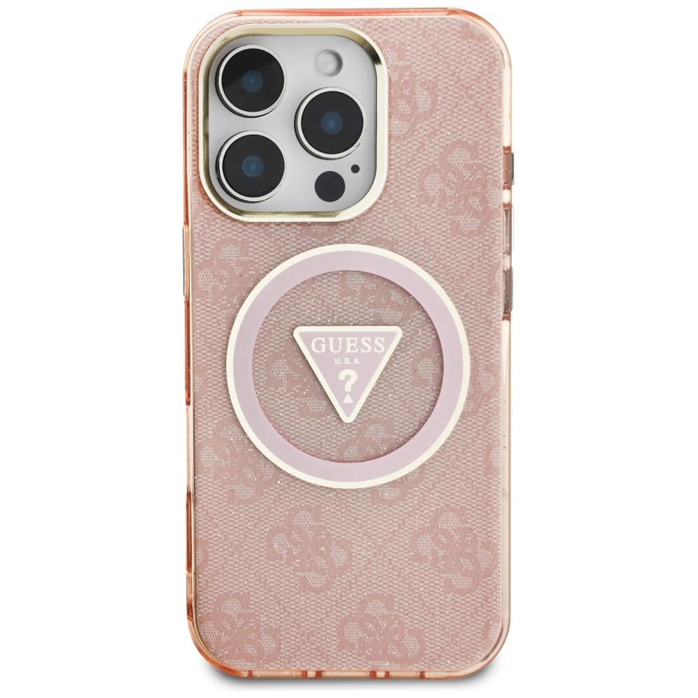 Etui Guess Iml Metal Glitter 4G Circle   Triangle Magsafe Do Iphone 16 Pro Max Różowy