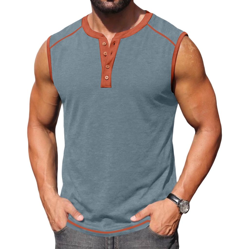 Men Sleeveless Henley Shirt Casual Athletic Tank Top Button Front Muscle Fit Summer Workout Shirt for Outdoor Sports