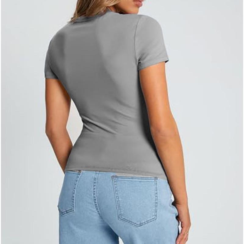 DAFIFY Women's Fashion Casual Summer Spring Solid Color Print Short Sleeve O-Neck Blouses & Shirts