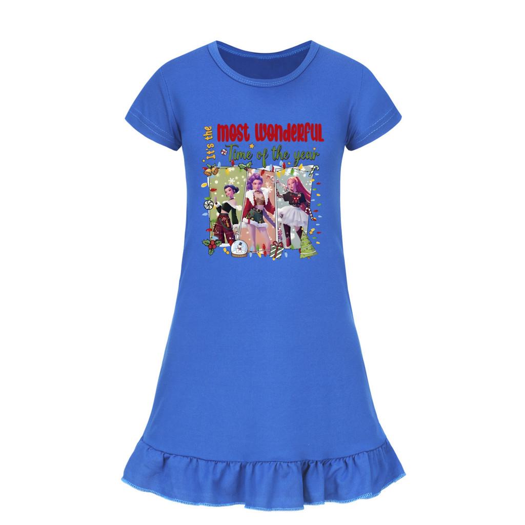 5096 Kinder Mädchen Weihnachten Neujahr Mira Zoey Rumi Gedrucktes Rüschen Kurzarm Freizeitkleid