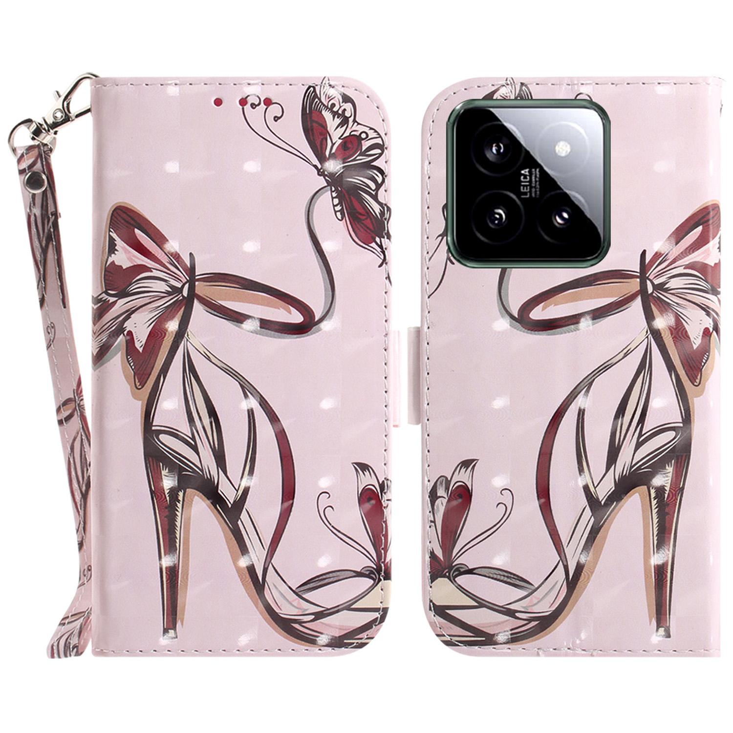For Xiaomi 14 Case 3D Pattern Leather Anti-scratch Phone Wallet Cover B