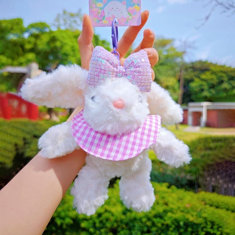 Cute Bow Sequin Plaid Scarf Rabbit Cartoon Plush Toy Bag Pendant Gift For