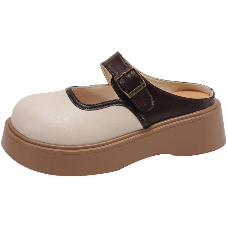 [Youshilai] Round Head Thick Bottom Lazy One-pedal Women's 2025 Spring New Belt Buckle Fashionable Outer Slippers