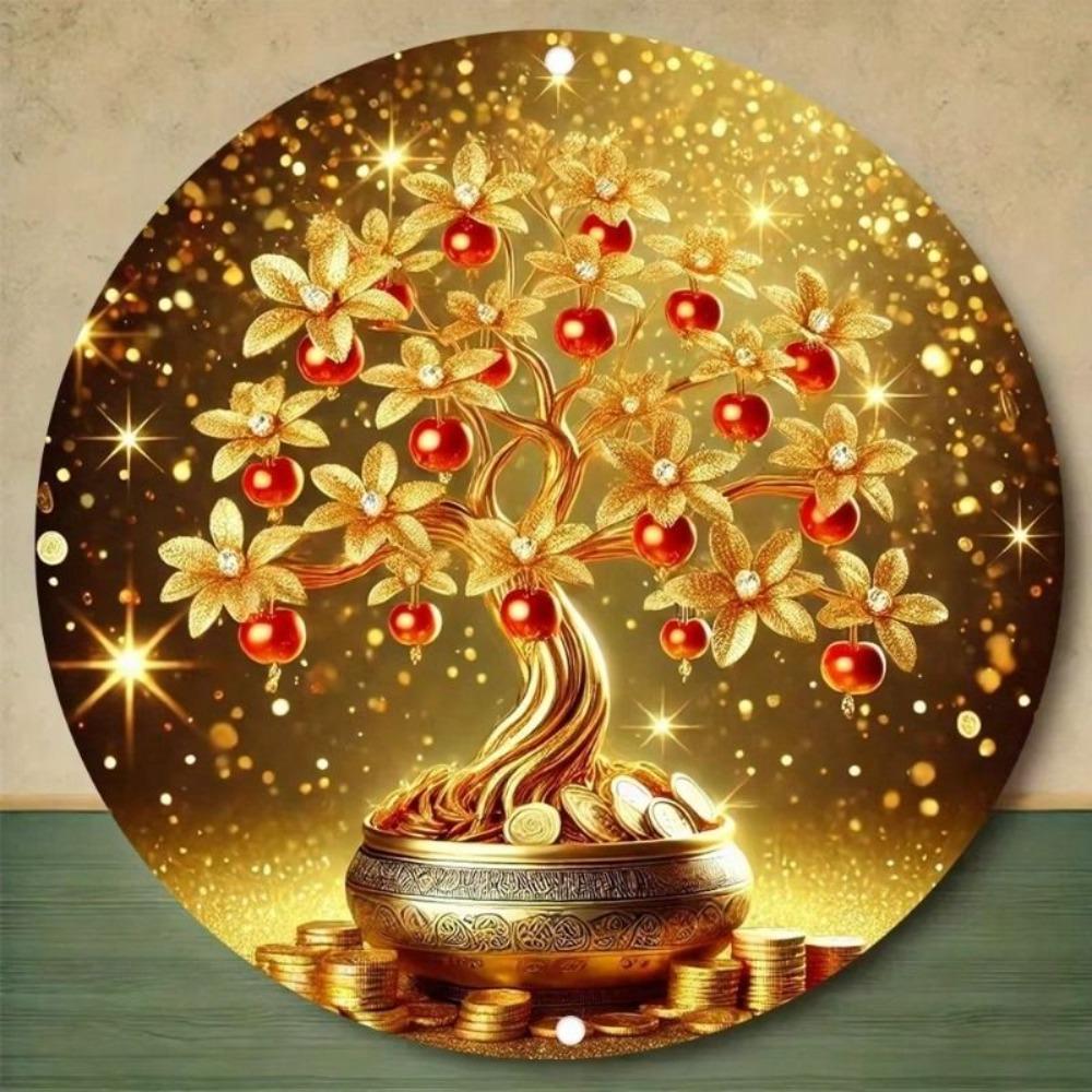 Metal Wall Art Poster Money Tree Vintage Gold Living Room Decor