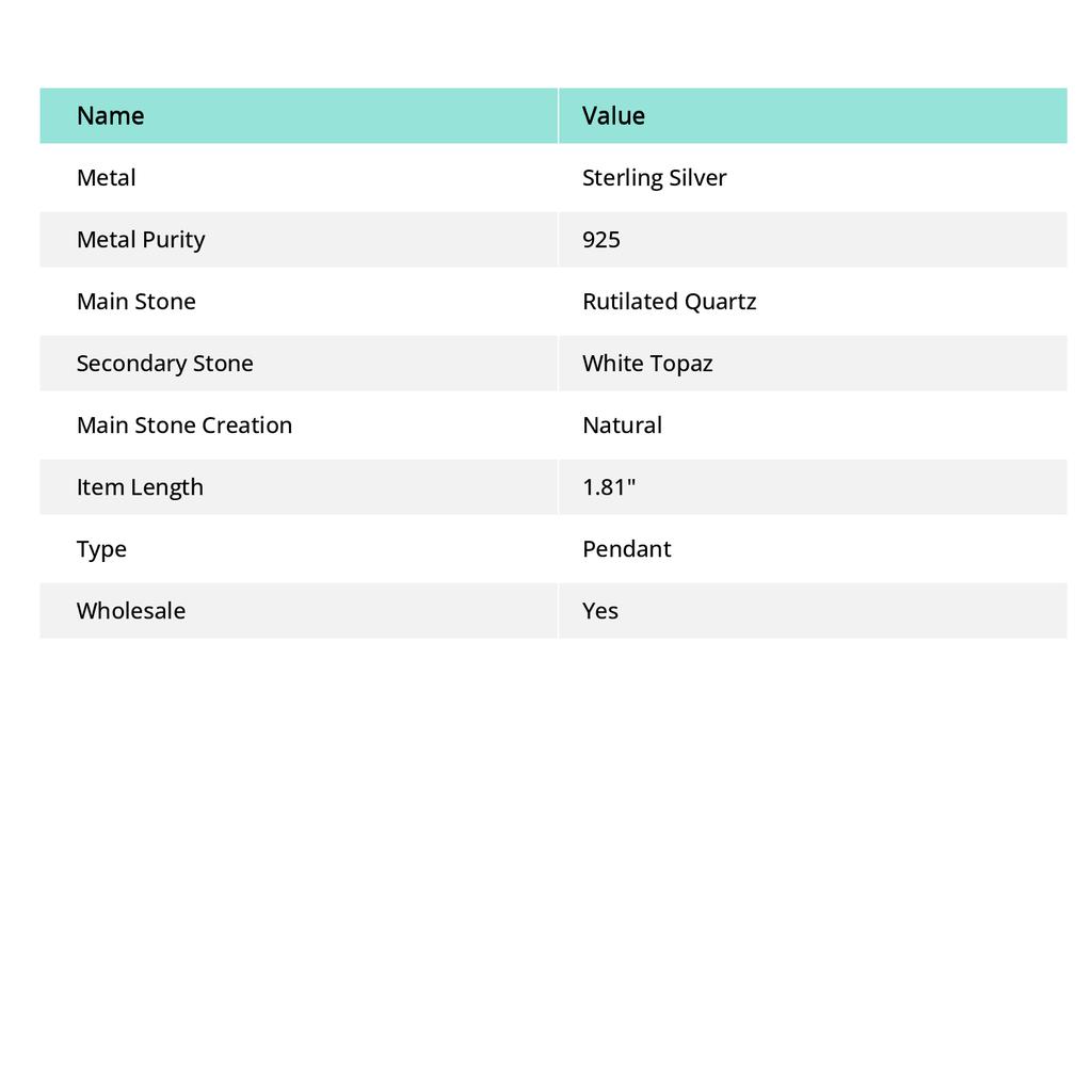 Black Rutile, White Topaz 925 Sterling Silver Jewelry Pendant 1.81" i8g13