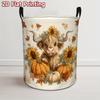 1pc, Laundry Basket Featuring Farm Animals And Sunflowers, Collapsible Round Design for Clothes, Open Top for Easy Access, Ideal for College Dorms And