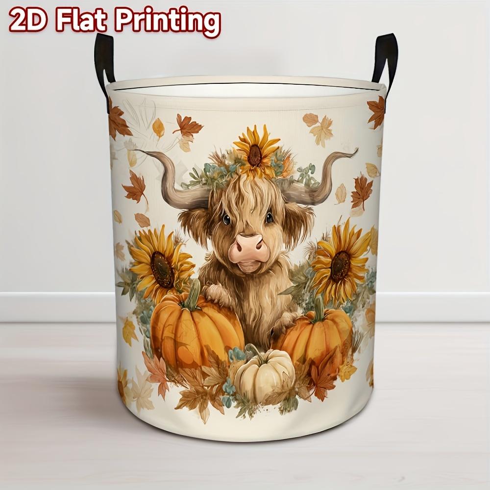 1pc, Laundry Basket Featuring Farm Animals And Sunflowers, Collapsible Round Design for Clothes, Open Top for Easy Access, Ideal for College Dorms And