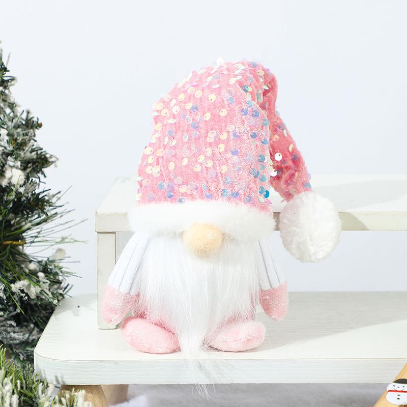 Christmas Gnome Plush Decorations,Elf Dwarf Gnomes Doll Pink Sequin Hat Design For Home Christmas Table Decorations