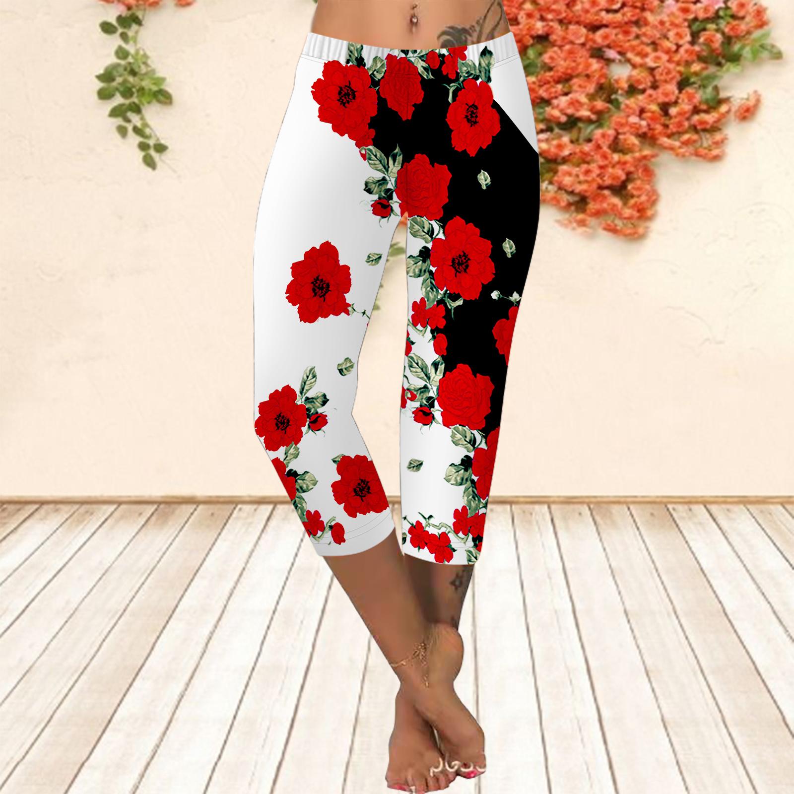 

Длинные брюки, летние короткие леггинсы, короткие узкие брюки, леггинсы больших размеров. Женские облегающие длинные брюки с 3D-принтом красных роз. 8XL красный