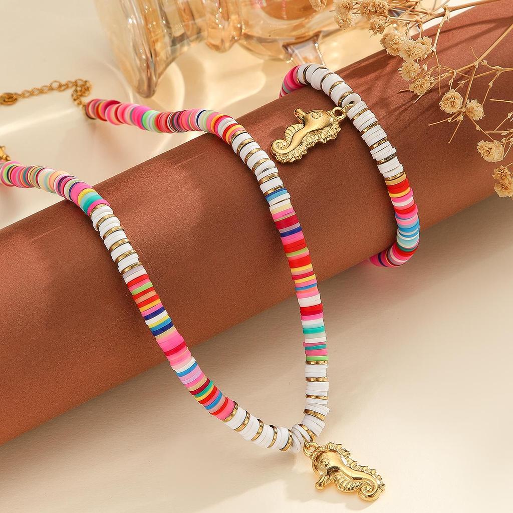 Atoztide Fashion Ocean Series Polymer Clay Necklace Bracelet Jewelry Set for Women Stainless Steel Shell Conch Pendant Set Gift