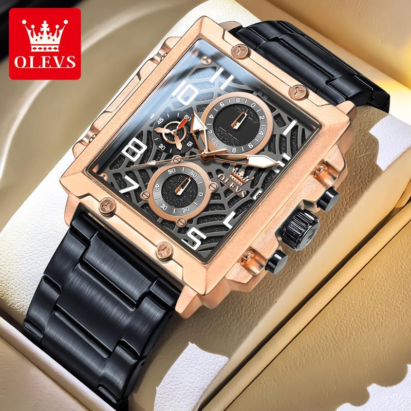 Business Men Watch Waterproof Luminous Calendar Chronograph Square Men's Watch Stainless Steel Quartz Men Watch Reloj