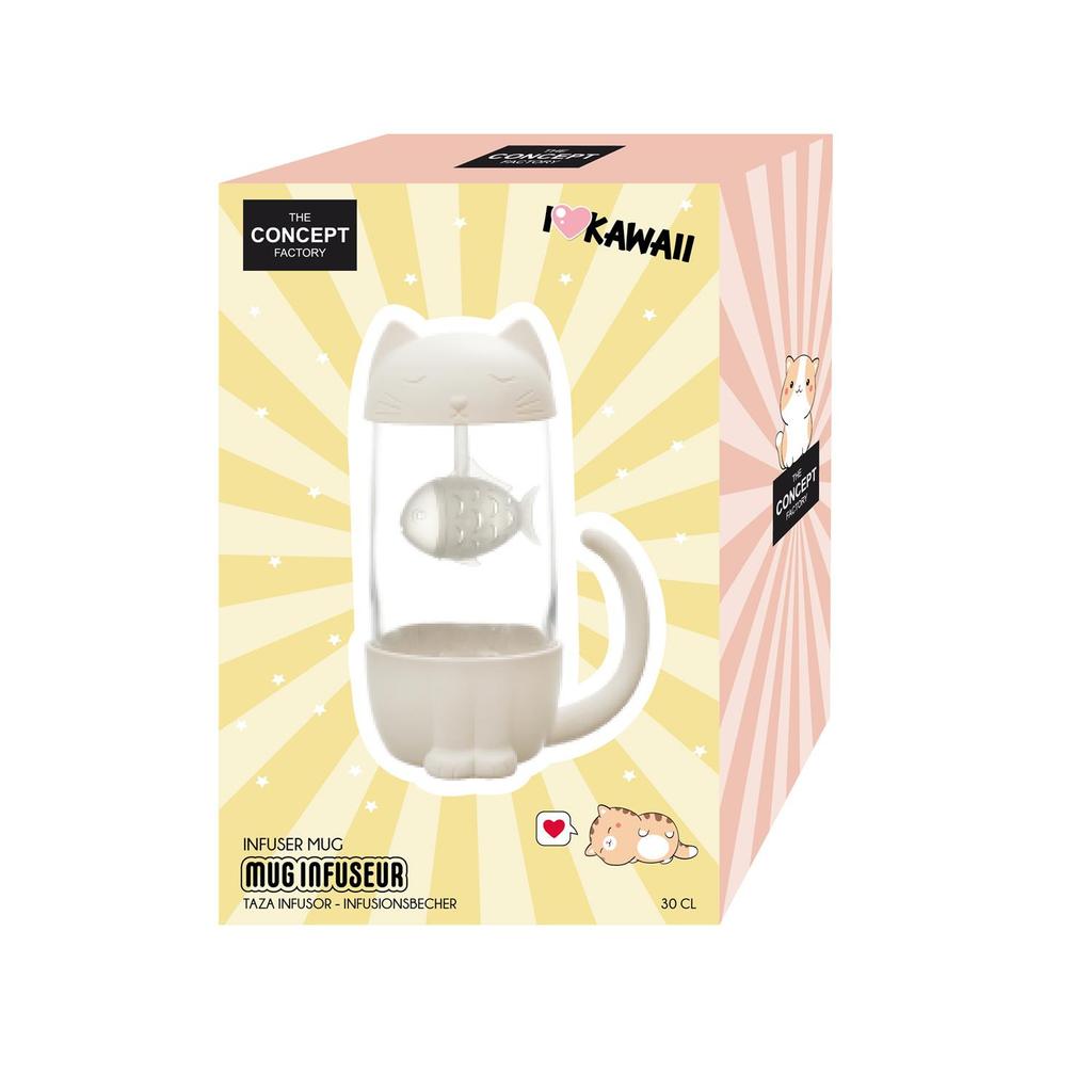 Kawaii Mug With Infuser Cat With Fish 300Ml White