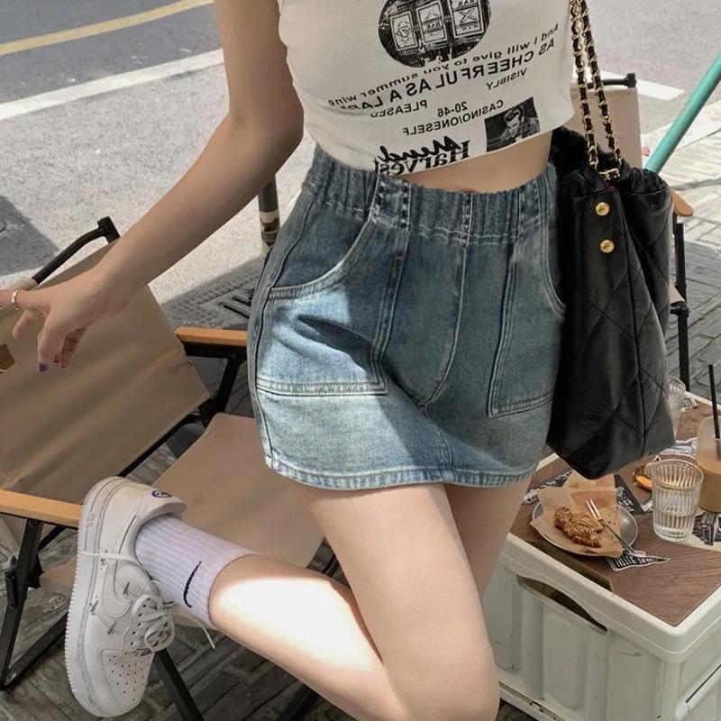 2026 Summer High-Waisted Maternity Denim Mini Skirt with Tummy Support Extra Large