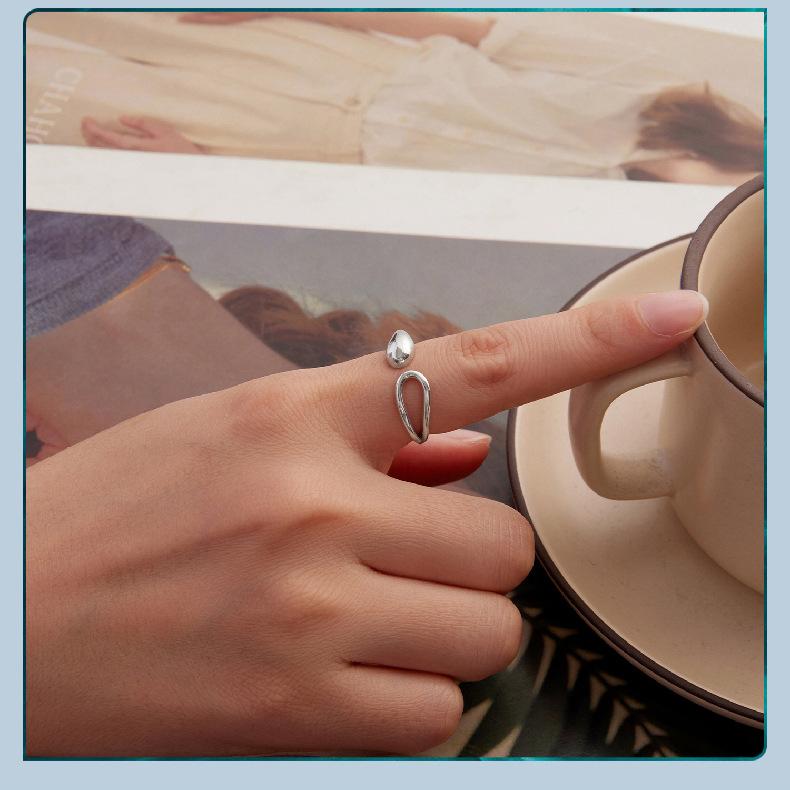 Premium Glossy Water Drop Opening Ring Men'S And Women'S, Minimalist S925 Sterling Silver Ring Ring