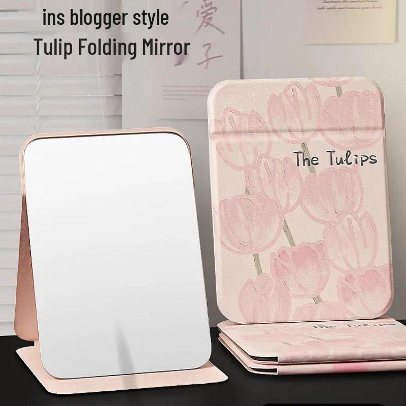 Foldable Full-Screen Desktop Makeup Mirror for Dorms and Travel