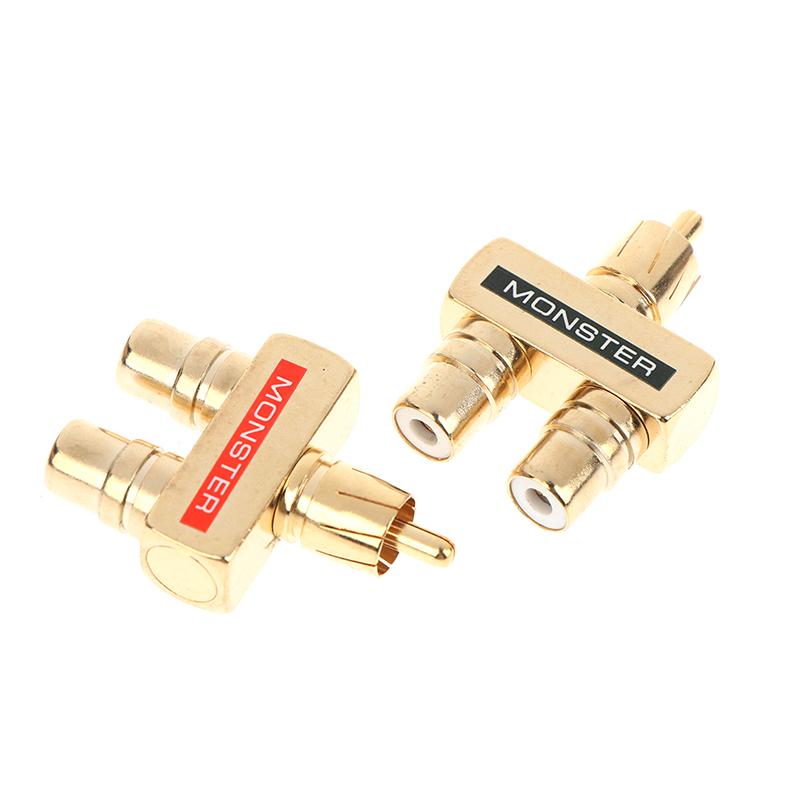 Copper Gold-Plated Lotus 1 Divided Into 2 Rca Male To 2 Rca Female Audio Signal Converter Rca 3 Head Converter Connector