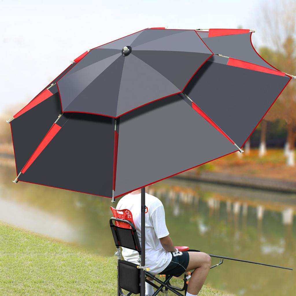 Fishing Sun Umbrella With Storage Carry Case 360-Degree Rotation Double Fishing Canopy Waterproof Sunscreen Fishing Umbrella