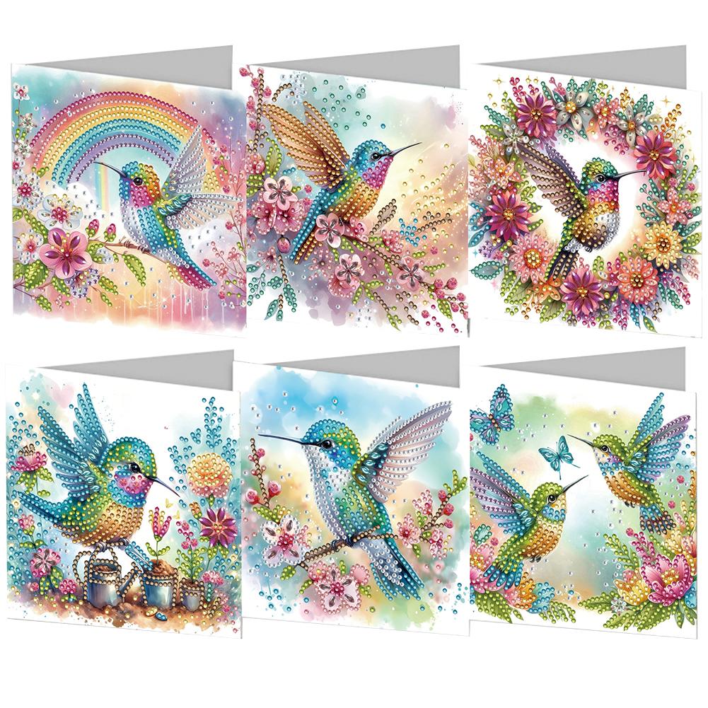 6pcs Diamond Painting Greeting Cards Handmade 5D Rhinestone Embroidery Arts Cards Kits Arts Crafts for Birthday Thanksgiving Day
