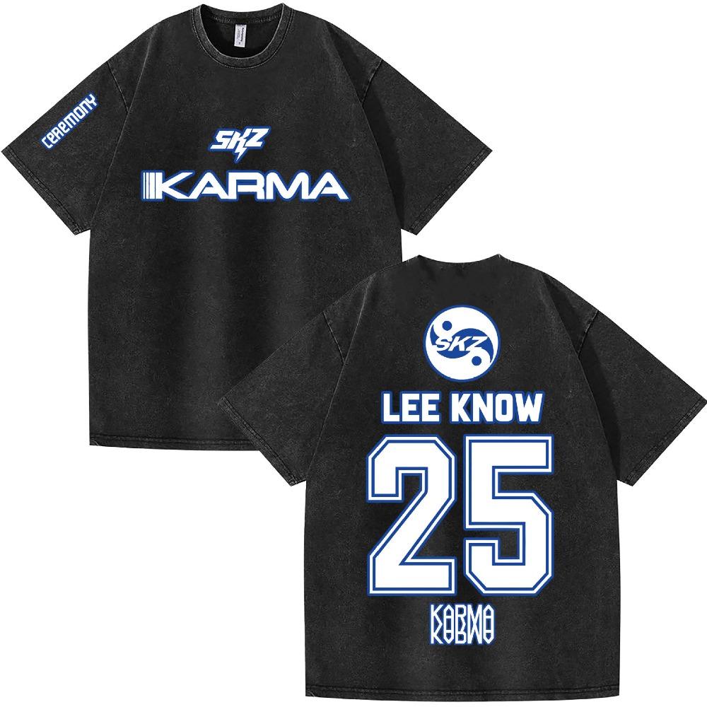 KPOP KARMA Women's T-shirt Retro Washed Short Sleeved Hip-hop Cool Women's Top Clothing