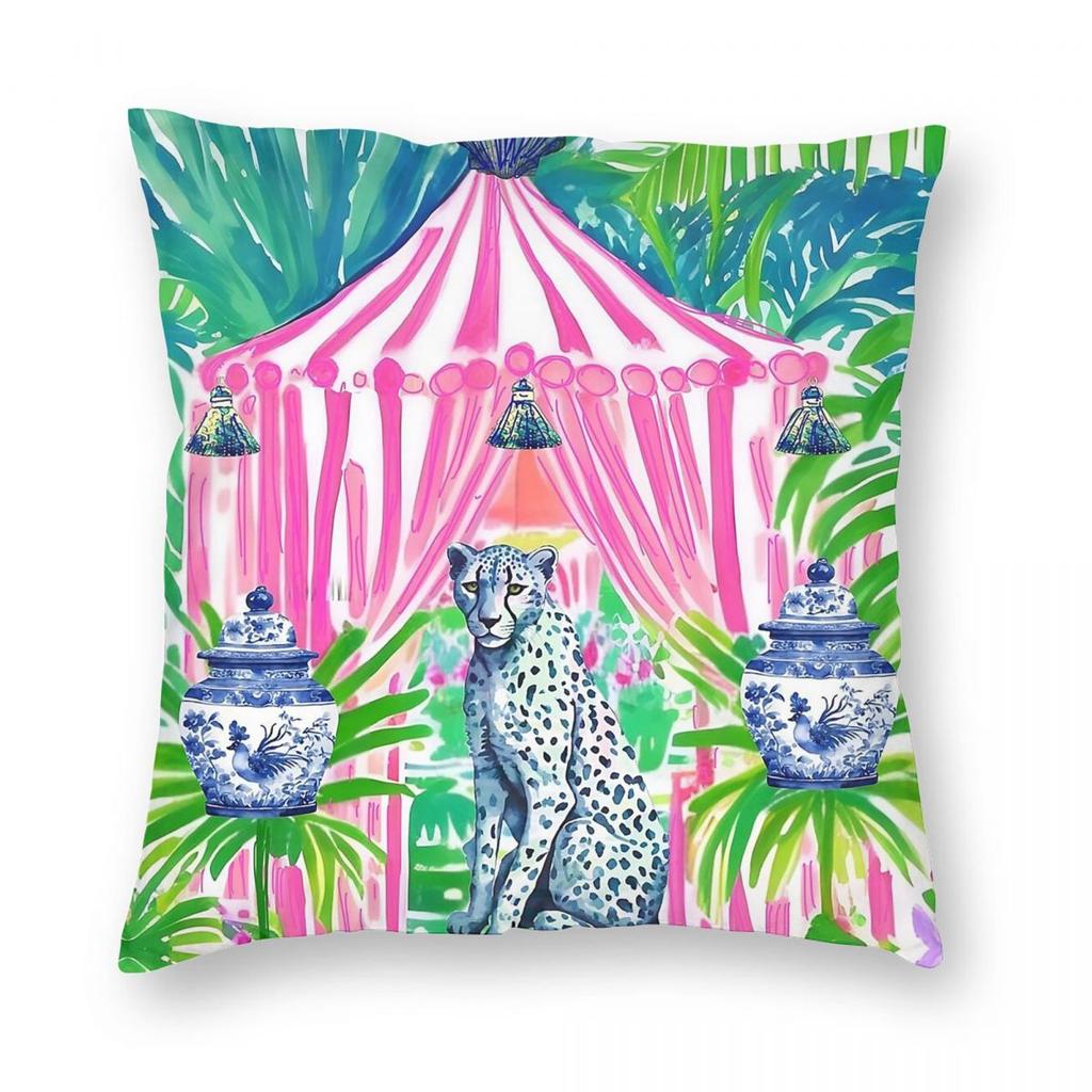 Cheetah In Pink Cabana Square Pillowcase Polyester Linen Velvet Pattern Zip Decorative Throw Pillow Case Home Cushion Case