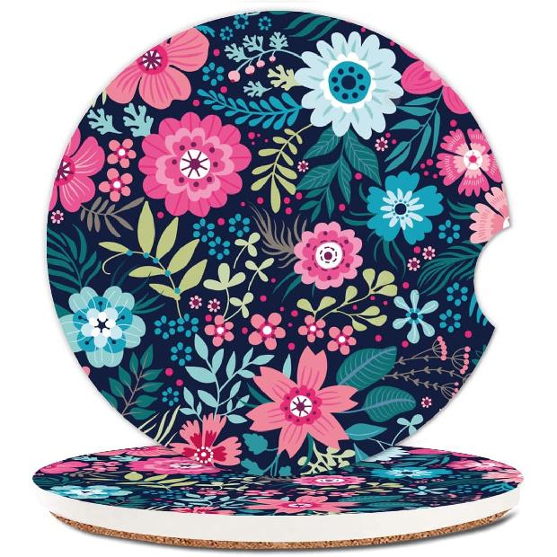 Absorbent Car Cupholder Coaster 2 Pack, Cute Car Coasters with a Finger Notch for Women & Men,2.56" Ceramic Stone & Non-Scratch Cork Base Drink