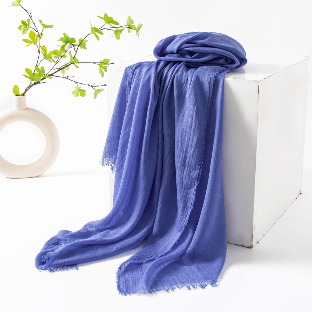 Gray Cotton and Linen Silk Scarf Solid Color Japanese Beach Silk Scarf Long High-end Shawl Retro Raw Edge Gauze Scarf