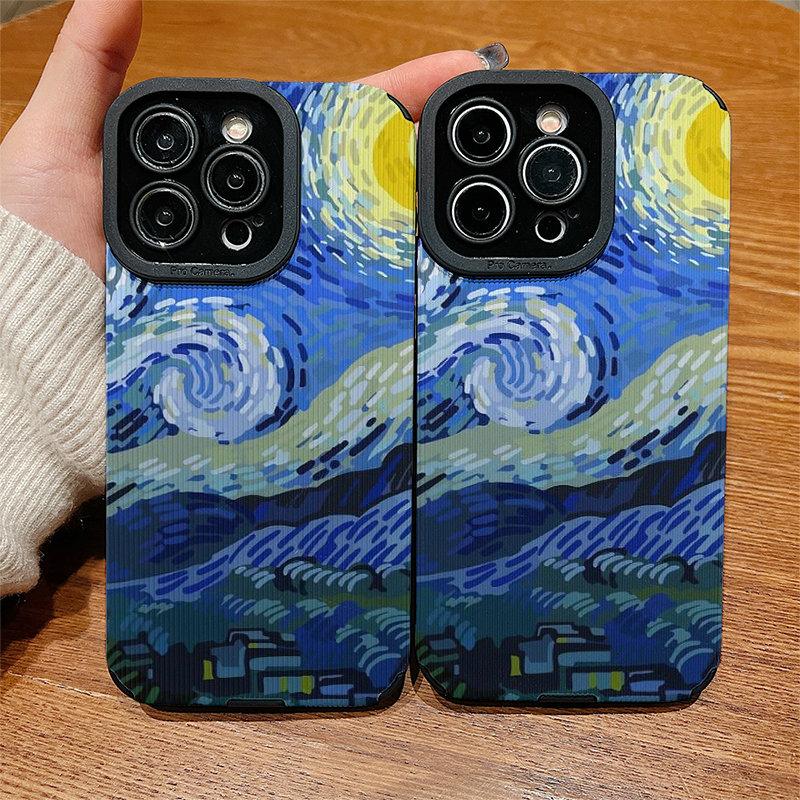 Vertikale Lederhülle Sternennacht-Malerei Bedruckt Gemustert Stoßfest Weiche Silikonhülle mit Kameraobjektiv Vollständiger Schutz für IPhone Samsung