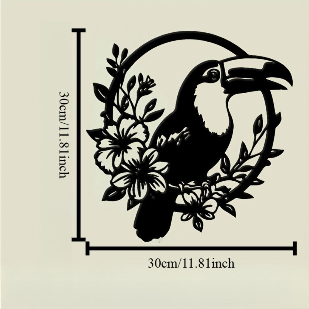 

Metal Wall Art Toucan on Branch with Leaves Black Contour Style Gift for Office Study Decor 12in