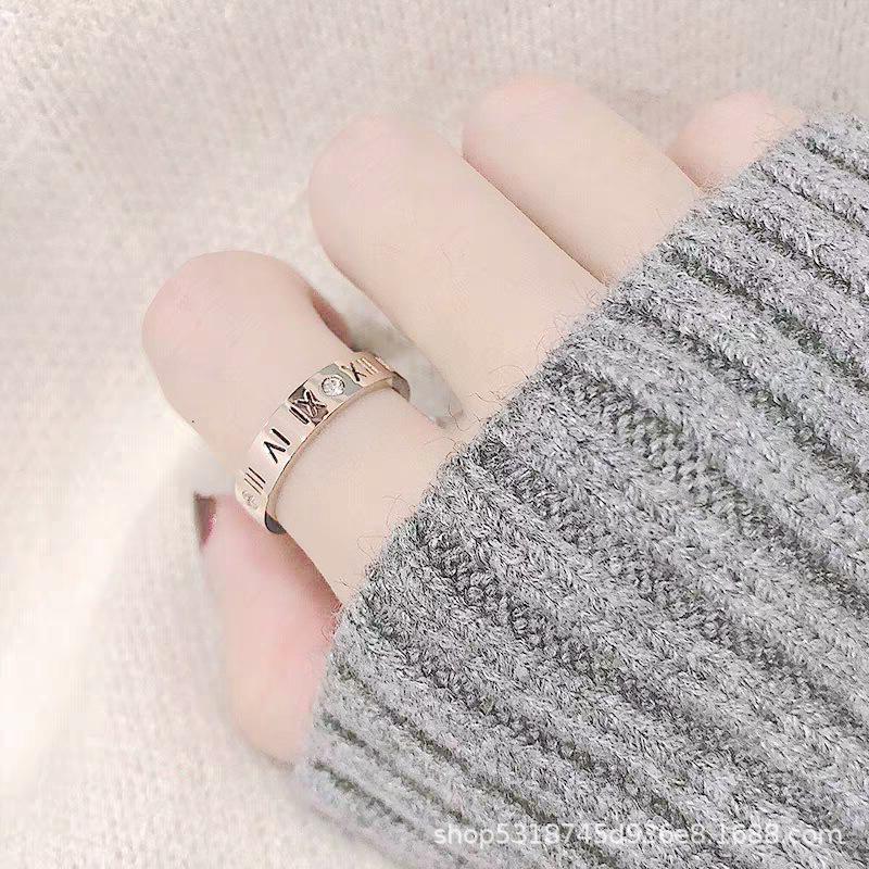 Trendy Japanese-Korean Roman Numeral Zircon Couple Ring - Non-fading Unisex Fashion for Men and Women