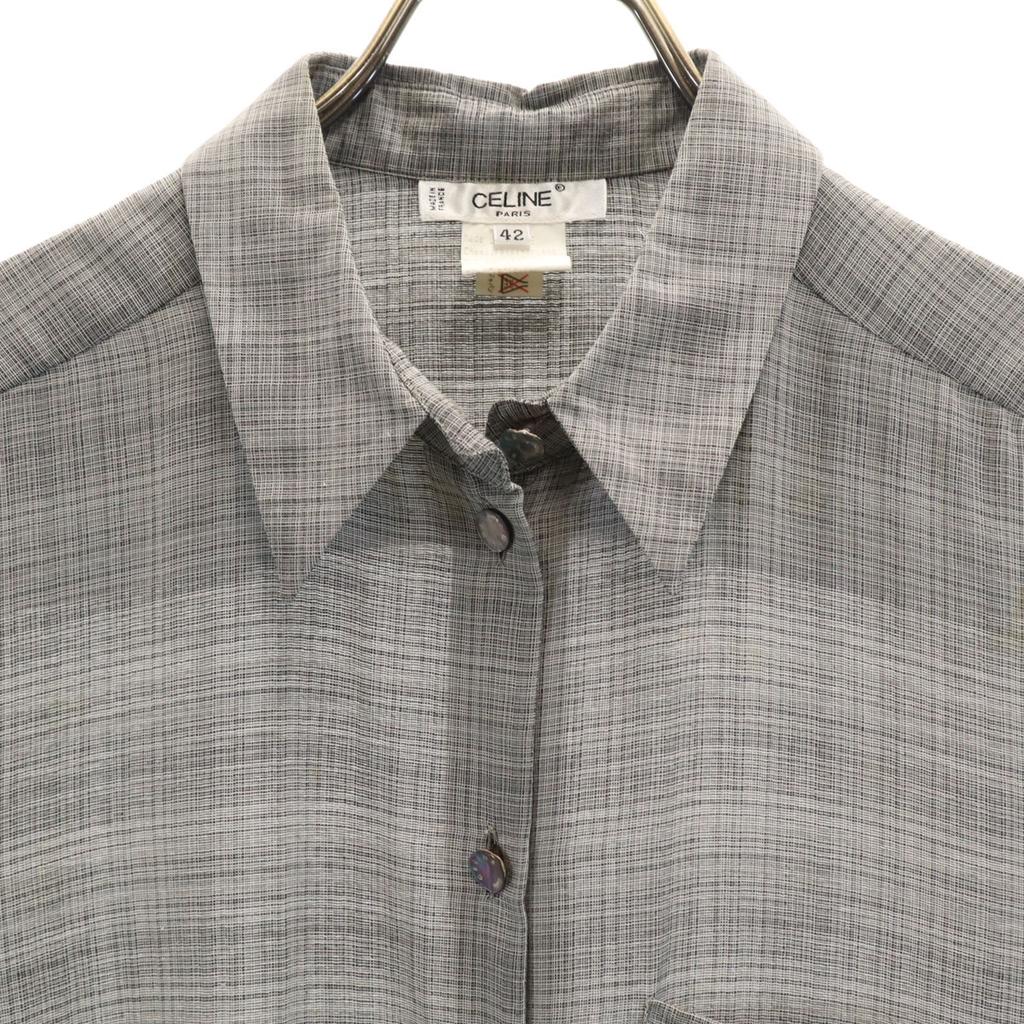 Celine Französisches Seidengemisch Karomuster Kurzarmhemd 42 grau Damen Gebraucht