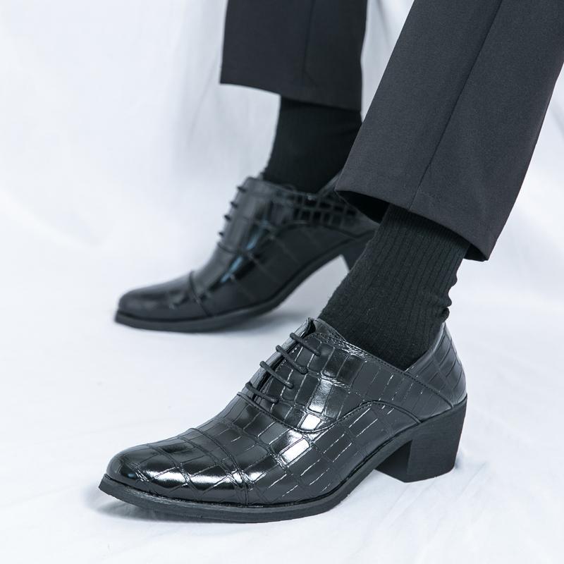 New Elevator Shoes for Men Heel Shoes Formal Leather Brown Men Loafers Dress Shoes Fashion Crocodile Mens Heightening Shoes
